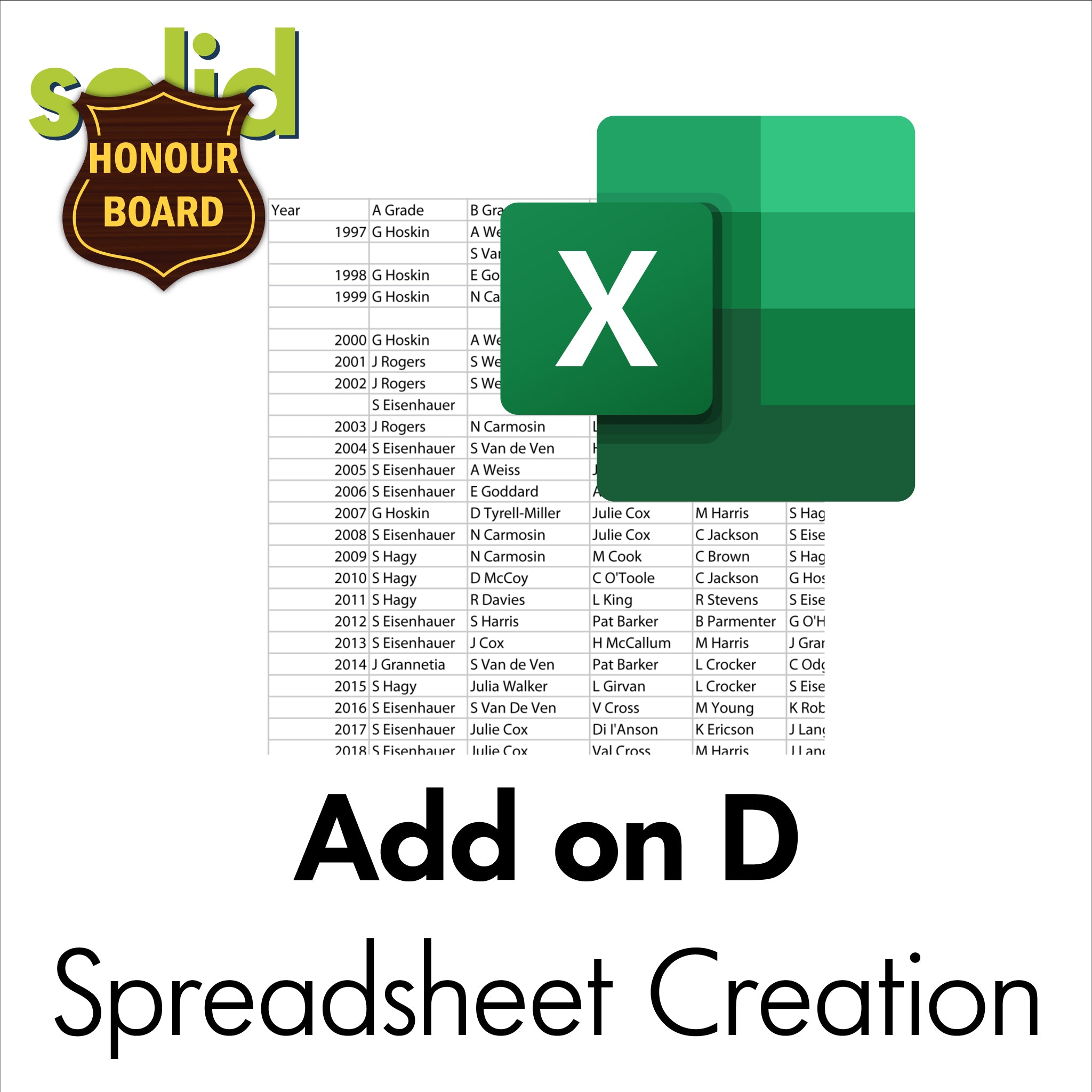 HB Add on D: Honour Board Spreadsheet creation